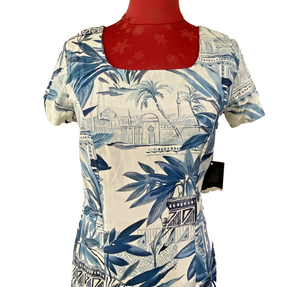 Tori Richard Honolulu Dress Made in Hawaii Short Sleeve Blue & White XS Vintage - Picture 2 of 12